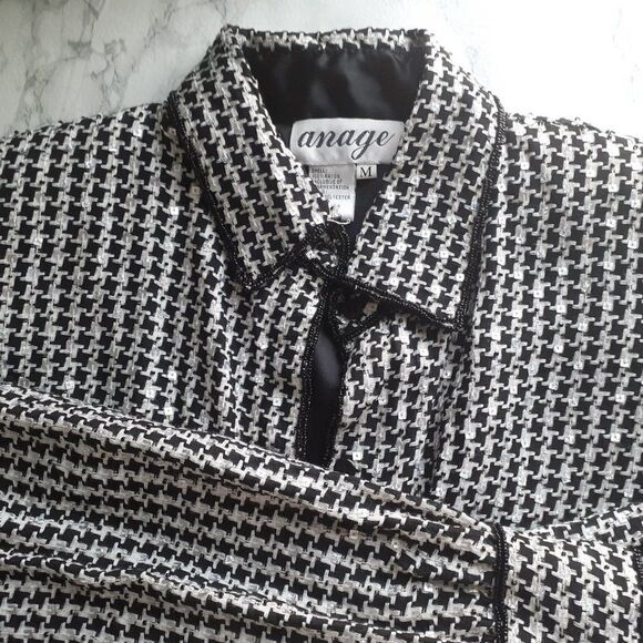 Anage  Black & White Houndstooth Padded Women's Sequin Beaded Blazer Jacket NWT - Picture 4 of 12